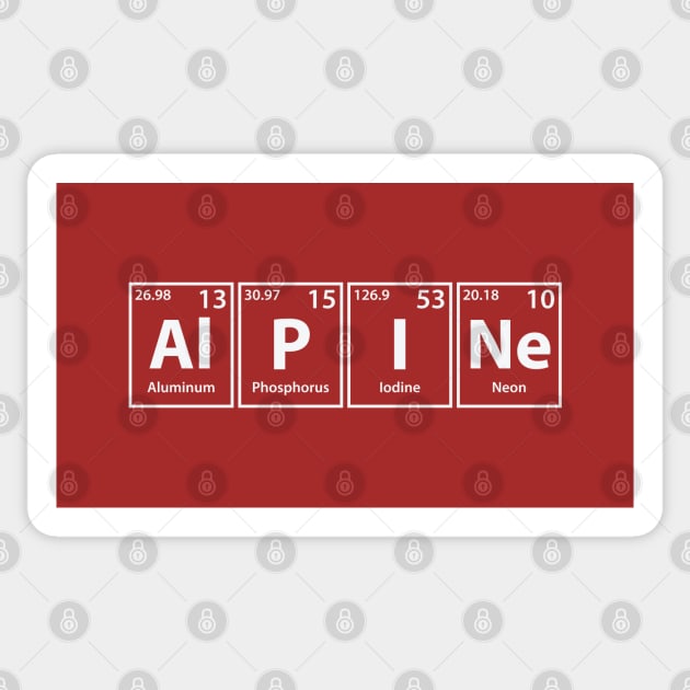 Alpine (Al-P-I-Ne) Periodic Elements Spelling Sticker by cerebrands